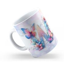 Caneca de Cerâmica 325ml Personalizada Com Seu Nome Alfabeto Butterfly Borboletas