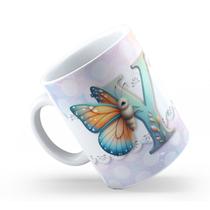 Caneca de Cerâmica 325ml Personalizada Com Seu Nome Alfabeto Butterfly Borboletas