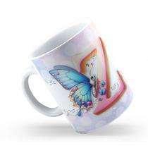 Caneca de Cerâmica 325ml Personalizada Com Seu Nome Alfabeto Butterfly Borboletas