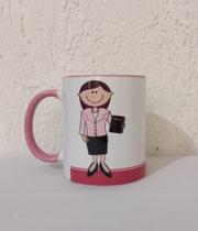 Caneca de cerâmica alça e interior rosa missionária