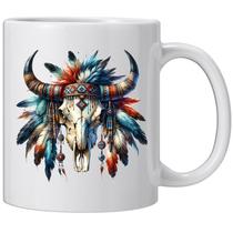 Caneca de cerâmica Boho Bull Skull, capacidade de 350 ml, pluma colorida Caneca de cerâmica Boho Bull Skull, capacidade de 350 ml, pluma colorida