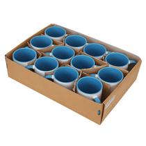 Caneca De Cerâmica Branca Com Interior, Alça e Borda Azul Light 325ml (Com 12 unidades)