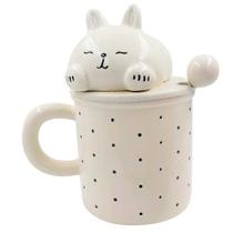 Caneca de Cerâmica c/Tampa e Colher Gatinho Soneca 400ml