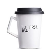 Caneca de Cerâmica com Tampa But First Tea Moncloa Branco 300ml Caneca de Cerâmica com Tampa But First Tea Moncloa Branco 300ml