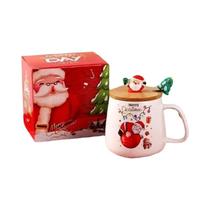 Caneca De Cerâmica Com Tema De Natal, Papai Noel Em Desenho Animado, Com Colher E Tampa, Presente