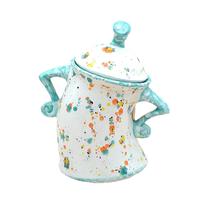 Caneca de cerâmica de arte abstrata 350 ml com tampa e design pintado à mão