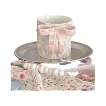 Caneca de cerâmica estilo Ins com laço, de alto valor estético, copo para beber, xícara de café Caneca de cerâmica estilo Ins com laço, de alto valor estético, copo para beber, xícara de café
