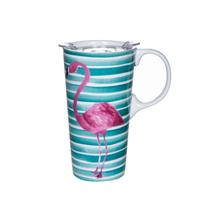 Caneca de cerâmica Flamingo 350 ml com tampa com listras azul-petróleo