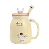 Caneca De Cerâmica Fofa De Gato, Xícara De Chá Kawaii Com Tampa E Colher, 16 Onças, Estilo Japonês,