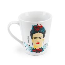 Caneca de Cerâmica Frida Kahlo Face Floral Verde, Capacidade: 300 ml.