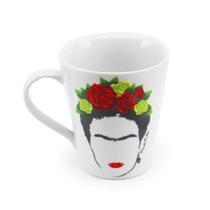 Caneca de Cerâmica Frida Kahlo Face Rosas Vermelhas, Capacidade: 300 ml.
