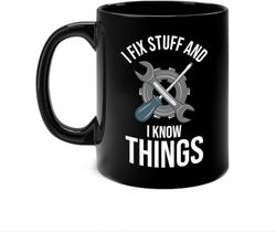 Caneca de cerâmica Funny I Fix Stuff and I Know Things 350ml