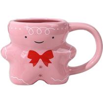 Caneca de cerâmica Pink Gingerbread Man 350ml Holiday Cup com laço