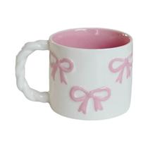 Caneca De Cerâmica Rosa Com Laço 13.4Oz, Alça Torcida, Relevo, Para Cafeteria, Latte Art, Cozinha