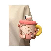 Caneca De Cerâmica Snoopy Fofa Com Tampa Para Mulheres, Meninas, Casais, Escritório, Casa,