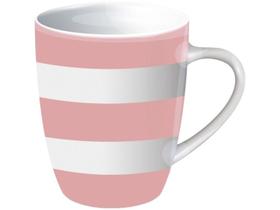 Caneca de Chá e Café de Cerâmica Rosa e Branco 300ml Hauskraft Faixas CANC178