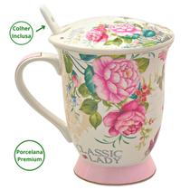 Caneca de Chá em Porcelana Premium com Infusora e Colher 300ml - Sweet Home