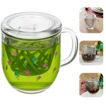 Caneca De Chá Vidro 330ml Com Infusor E Tampa Primavera Rosa Incolor Flores Lyor
