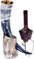 Caneca de Chifre para Bebida Viking THOR INSTRUMENTS 23x30 cm com Couro