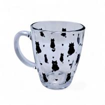 Caneca de Gatinho Preto Coração Transparente Delicada 350ml