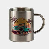 Caneca de Inox Premium Prateada 400ml CARRO JEEP PRAIA COQUEIROS