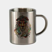 Caneca de Inox Premium Prateada 400ml HIPPIE LEAO COLORIDO