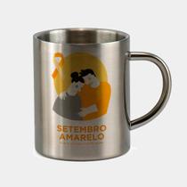 Caneca de Inox Premium Prateada 400ml SETEMBRO AMARELO CAMPANHA CASAL
