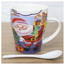 Caneca De Natal Natalina Com Colher Papai Noel Cerâmica 300ml Caneca De Natal Natalina Com Colher Papai Noel Cerâmica 300ml