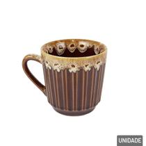 Caneca de Porcelana 150ml Marrom Borda Decorada - Tudo em Caixa