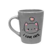 Caneca de Porcelana 270ml I Love Cats Cinza