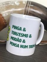 Caneca de porcelana 320ml Frases - "Pinga, Torresmo e Modão"