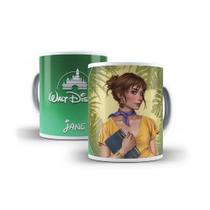 Caneca de Porcelana 325ml Decorada Princesas Jane para Café Chá Leite e Sucos Uso Diário