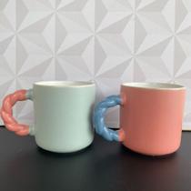 Caneca de porcelana 360ml decorada azul ou rosa individual fofa para café chá leite grande