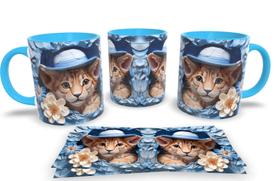 Caneca de Porcelana Azul Personalizada Coleção Animal em 3D