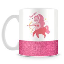 Caneca de Porcelana Base Glitter Rosa com Estampa do Signo Sagitário - 325ml