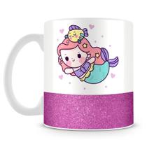 Caneca de Porcelana Base Glitter Roxo com Estampa de Sereia - 325ml