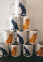 Caneca de porcelana branca estampado gato Caneca de porcelana branca estampado gato