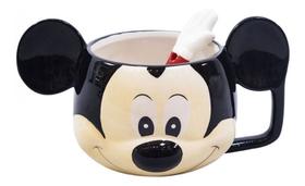 Caneca De Porcelana + Colher Rosto Do Mickey Mouse Oficial
