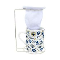 Caneca de Porcelana com Coador - Design Olhos Gregos para Café Ideal Caneca de Porcelana com Coador - Design Olhos Gregos para Café Ideal