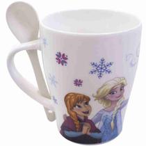 Caneca De Porcelana Com Colher Anna Elsa e Olaf Gelo Frozen 310ml - Disney