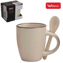 Caneca de Porcelana com Colher Denny Collection 90ml Branca Caneca de Porcelana com Colher Denny Collection 90ml Branca