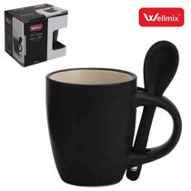 Caneca de Porcelana com Colher Denny Collection 90ml Preta