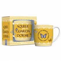 Caneca de porcelana com frase motivacional de fé amarela na caixa para presente decorada xícara para café chá leite