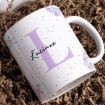 Caneca de Porcelana com Nome Personalizado Floral Com Nome