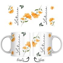 Caneca de Porcelana com Nome Personalizado Floral Flores