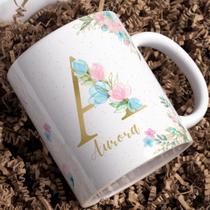 Caneca de Porcelana Com Nome Personalizado Floral Ouro