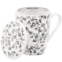 Caneca de Porcelana com Tampa e Filtro Lyor Xícara de Chá 310ml Super White Tiny Flowers Caneca de Porcelana com Tampa e Filtro Lyor Xícara de Chá 310ml Super White Tiny Flowers