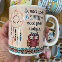 Caneca de Porcelana Corujas "Se você pode sonhar"- 320ml