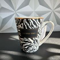 Caneca de porcelana decorada com estampa zebra ou onça 270ml preta e branca para chá café leite grande xícara oncinha - Caneca de porcelana decorada com estampa zebra ou onça 270ml preta e branca para chá café leite grande xícara oncinha -
