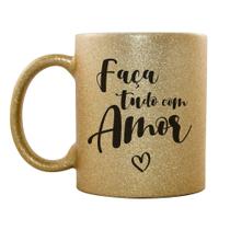 Caneca de Porcelana Glitter Bronze - Faça Tudo com Amor Caneca de Porcelana Glitter Bronze - Faça Tudo com Amor